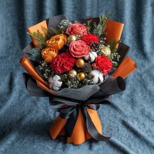 「爐火橘語」— 橙玫與康乃馨的佳節詩​