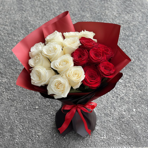 愛的低語 — 午夜和諧中的紅白玫瑰