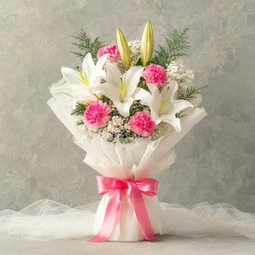 绯雪絮語——白百合與粉康乃馨